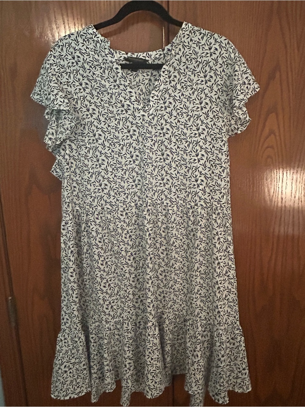 Banana Republic White Midi Dress with Navy Leaf Print sz XL